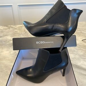 BCBG black heel booties